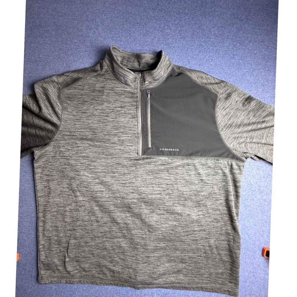 GH Bass & Co Mens XXL Gray Space Dye Quarter Zip Fleece Pullover Jacket Pocket
